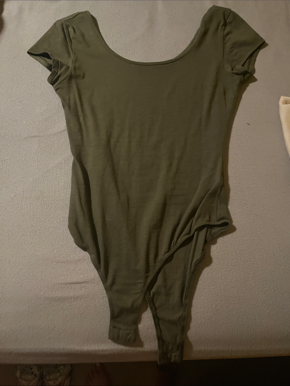 Active Basic Olive Green Scoop Neck Short Sleeve Bodysuit